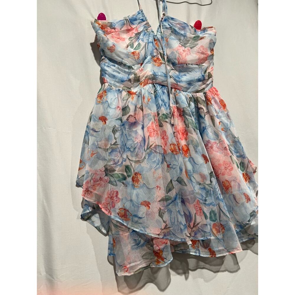 Lulus Floral Halter Chiffon Mini Dress Small NWT Romantic Tiered Ruffle - Picture 2 of 11